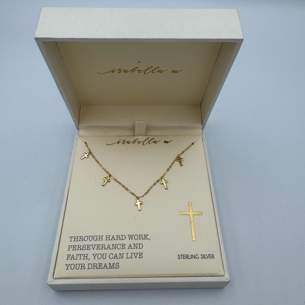 Isabella M Gold Plated Sterling Silver Mini Cross Necklace 16+2”‎ NEW